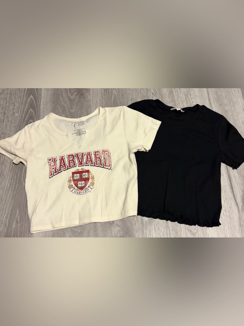 Harvard Cream Cropped Tee and Black Crop Top Duo